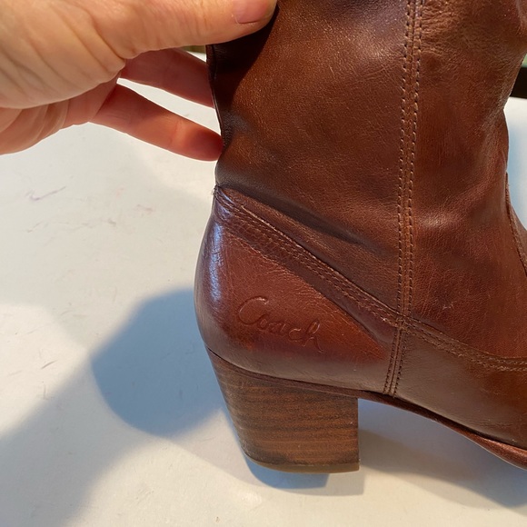 Coach Fayth Brown Leather Slip On Heel Boots - Picture 7 of 10